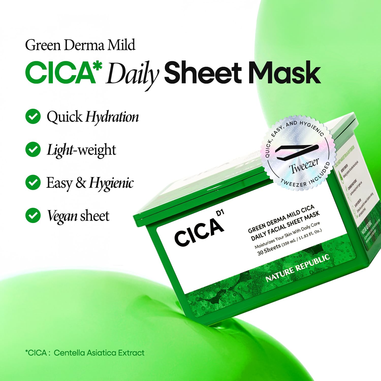 Nature Republic Cica Daily Face Mask (30 vegan sheets) | Propolis Extract & Centella Asiatica Bulk