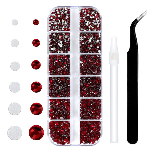 4240Pcs Dark Red Flatback Rhinestones 6 Sizes Crystal Diamonds for Nail Art Crafts Clothes Shoes