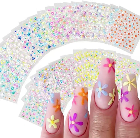 Flowers Nail Art Stickers Decals Colorful Flower Rose Daisy Cherry Blossoms Nail Stickers Design 3D