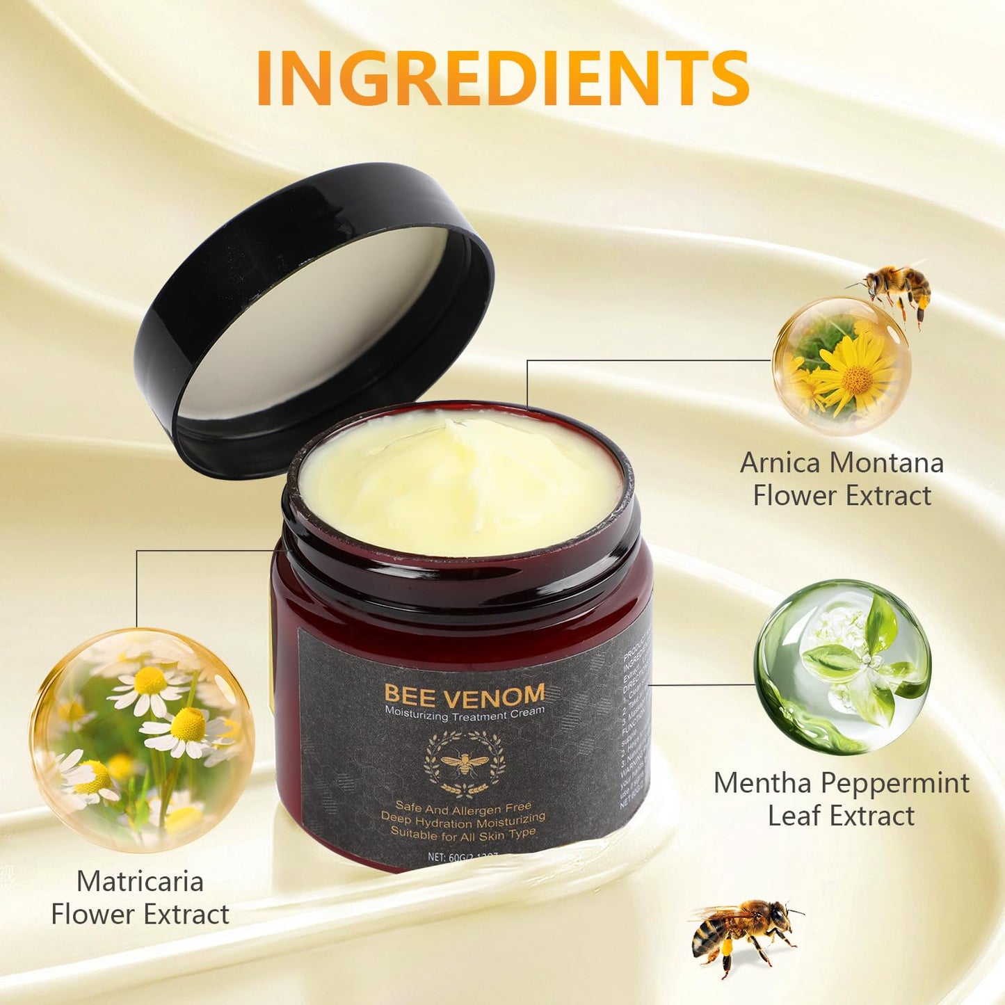 Bee Venom Cream,Bee Venom Comprehensive Cream, Bee Venom Skin Cream,Visibly reduces skin blemishes, Natural Professional Bee Venom Repair Cream, Gently Nourish the Skin, for All Skin Types (2pcs)