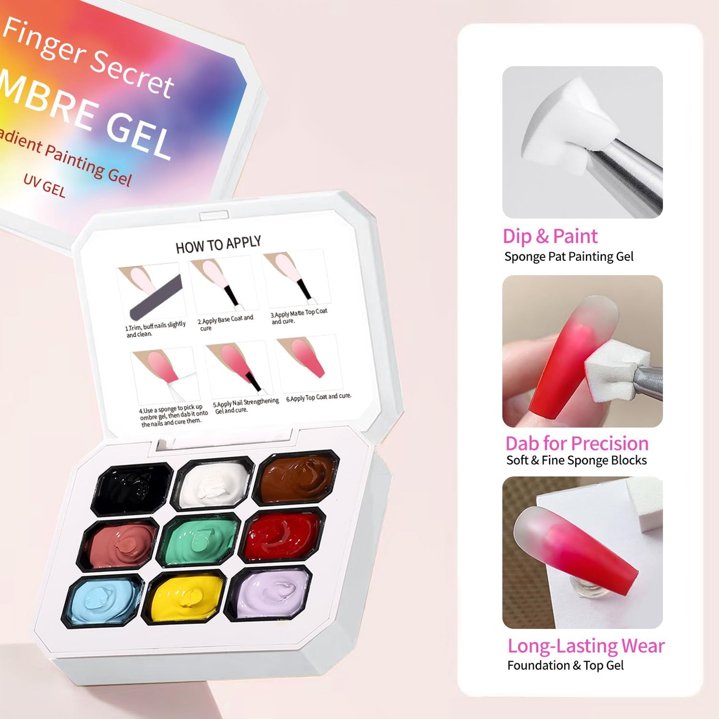 Ombre Gel Nail Polish Nail Sponges for Ombre 9 Series Colorful Blush Effect Gradient Painting Gel for Ombre Nails Multistyle French Manicure Nail Art DIY Home (A8, 1)