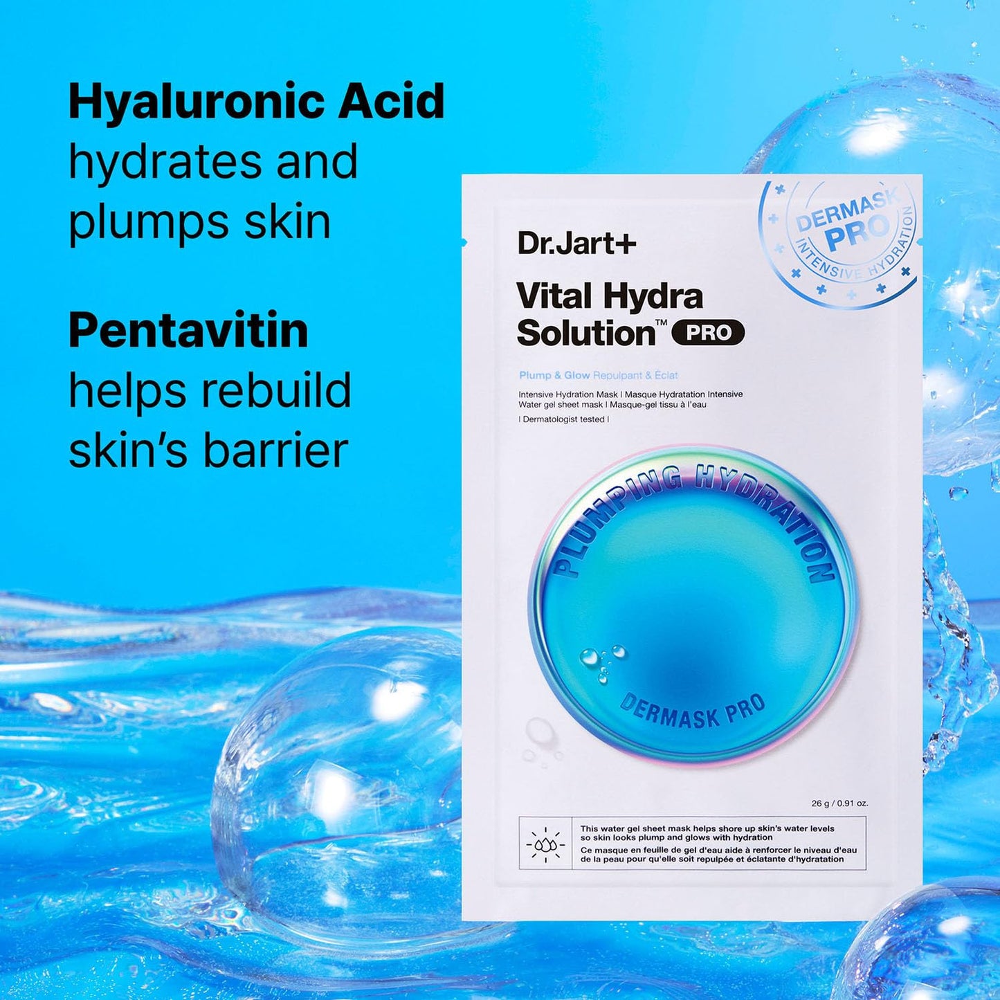 Dr.Jart+ Dermask Vital Hydra Solution Glow Korean Face Mask with Hyaluronic Acid for Glass Skin |