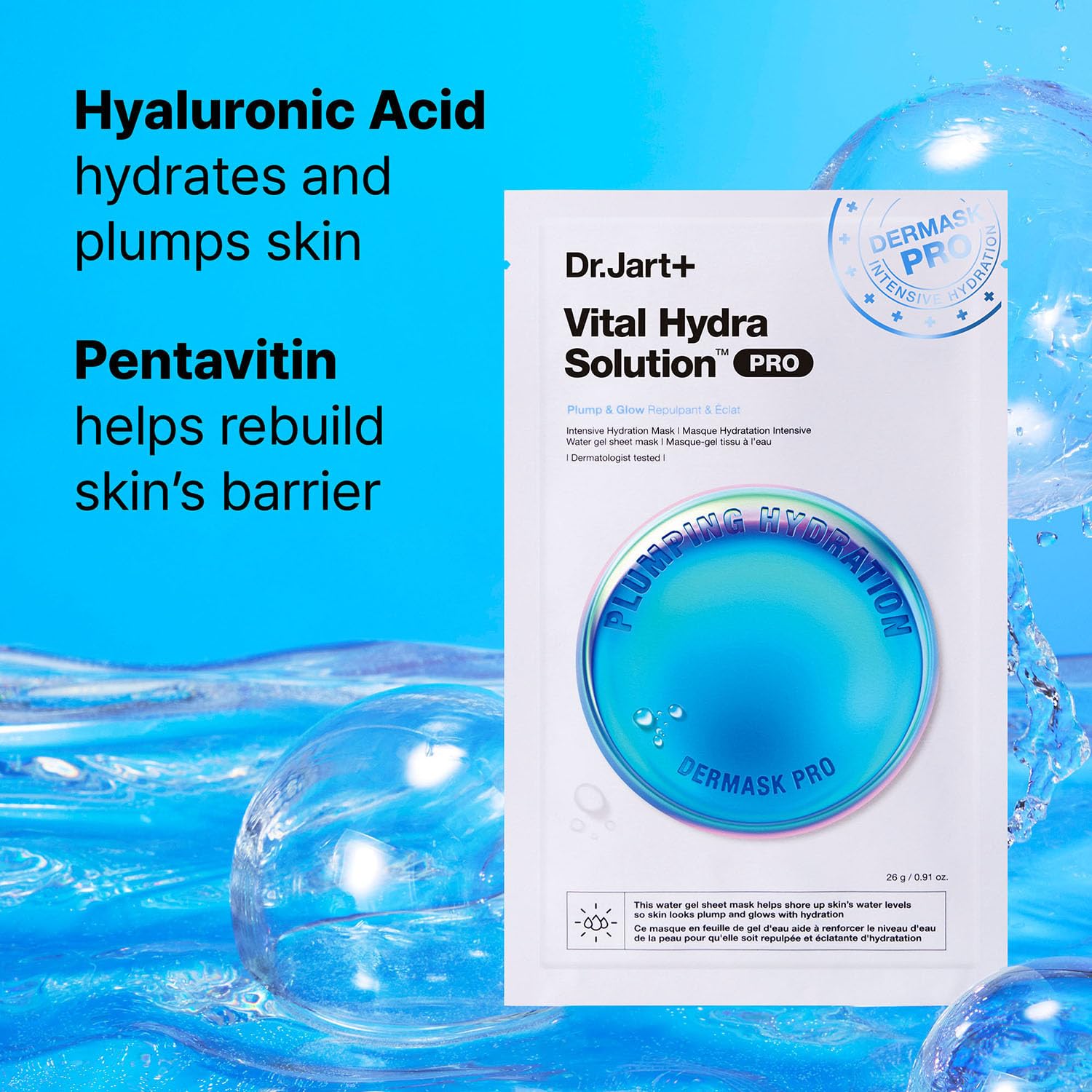 Dr.Jart+ Dermask Vital Hydra Solution Glow Korean Face Mask with Hyaluronic Acid for Glass Skin |
