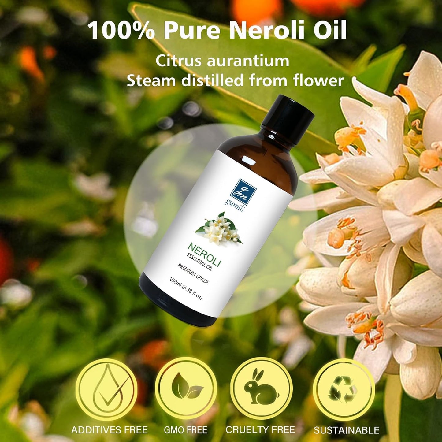 Neroli Essential Oil, Pure Neroli Oil for Diffuser - 3.38 Fl Oz 100ml