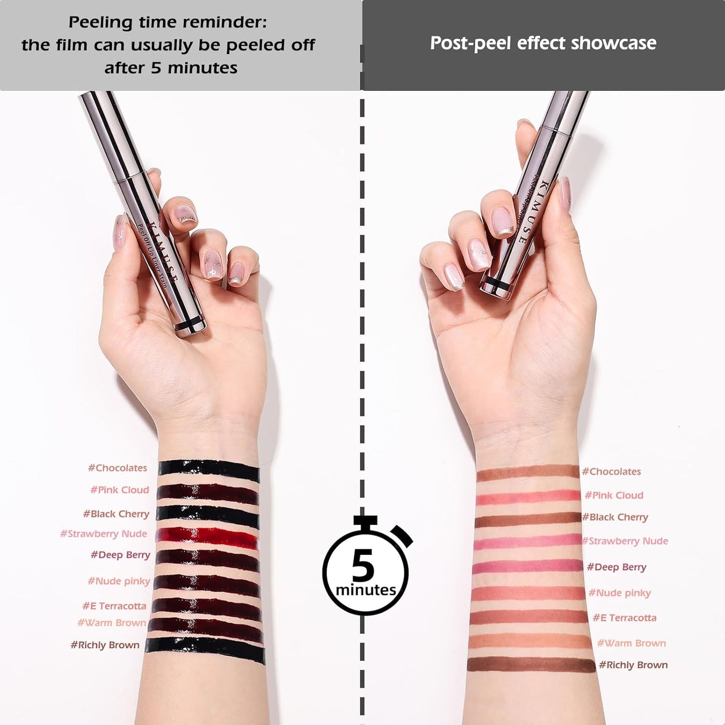 KIMUSE Peel Off Lip Liner Stain, Long Lasting Lip Tint Stain Peel Off, Waterproof, Transfer-Proof, Highly Pigmented Color Peel Off Lip Stain Liner, Matte Finish