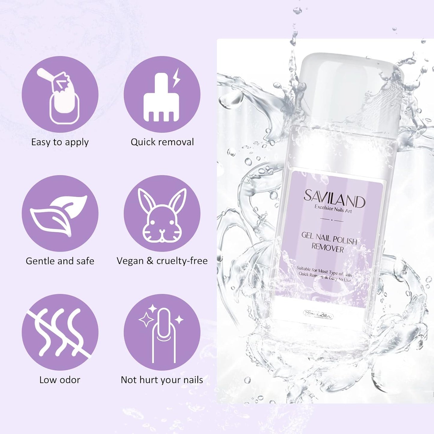 SAVILAND Nail Polish Remover Kit: 250 ML Nail Polish Remover with Nails Clips, Nail Tools, Cuticle Pusher, 500 PCS Cotton Pad Gel Removers Manicure Kit for Salon Home DIY