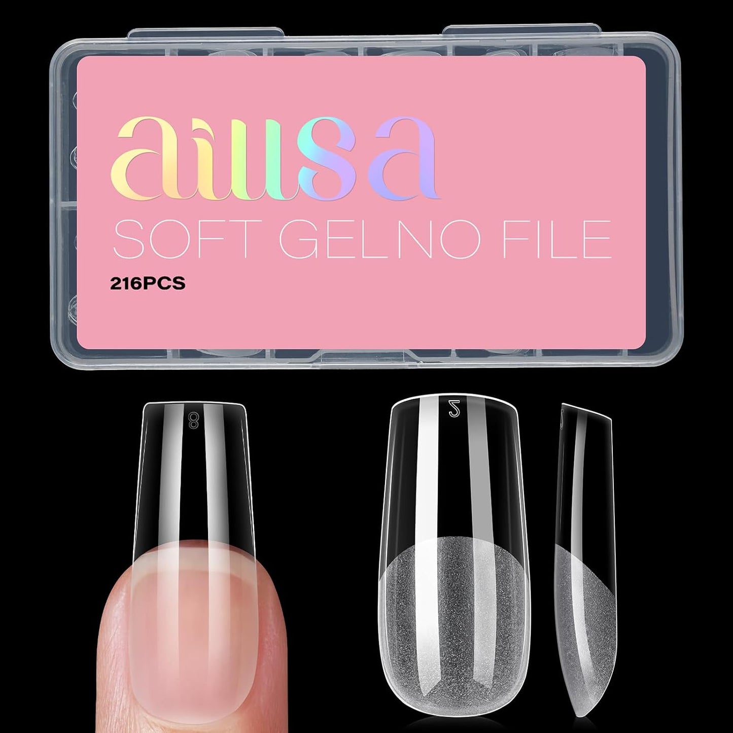 AILLSA Medium Square Nail Tips Full Cover Half Matte Tips Nail Clear Gelly Pre-Shaped Nail Tips Press On False Nail Tip Extension for Home DIY Manicure Salon 216PCS 12 Sizes