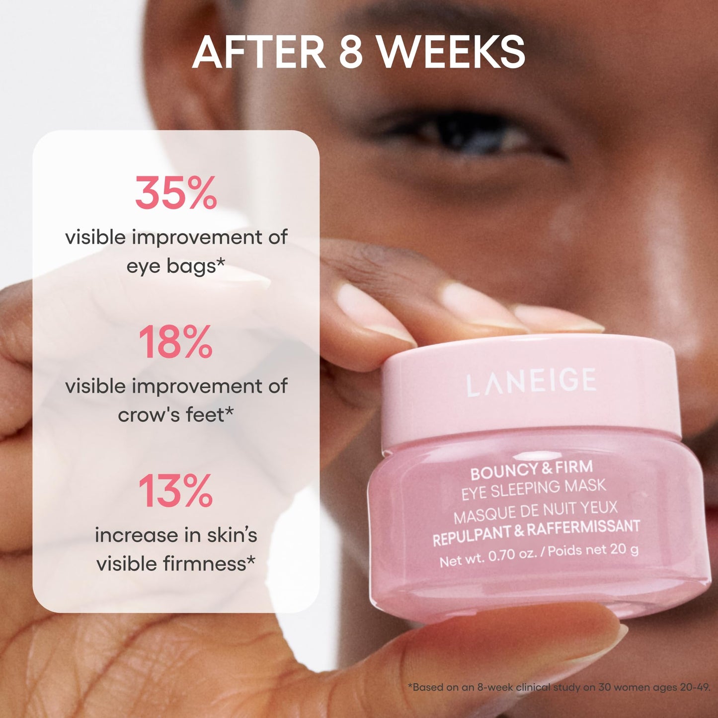 LANEIGE Bouncy & Firm Eye Sleeping Mask: Depuff and Firm with Peony & Collagen Complex, Ceramide, &