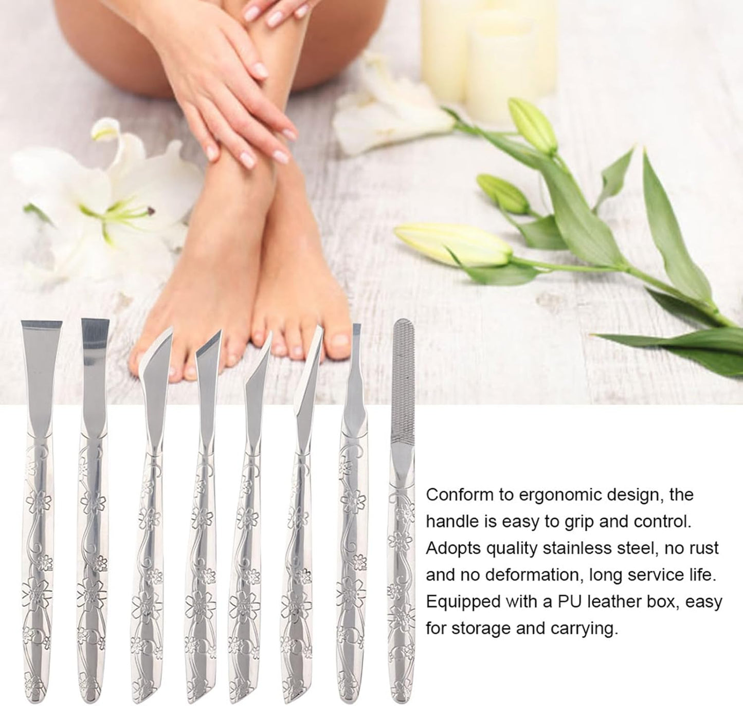 Pedicure Knife Set for Feet, 8Pcs Nail Knife for Ingrown Nails, Stainless Steel Podiatry Tools Professional with PU Leather Box, Callus Scraper Set for Care Feet Grooming