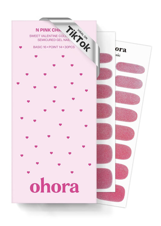 ohora Semi Cured Gel Nail Strips (N Pink Chrome) - Pink, Chrome, Works with Any UV/LED Lamps