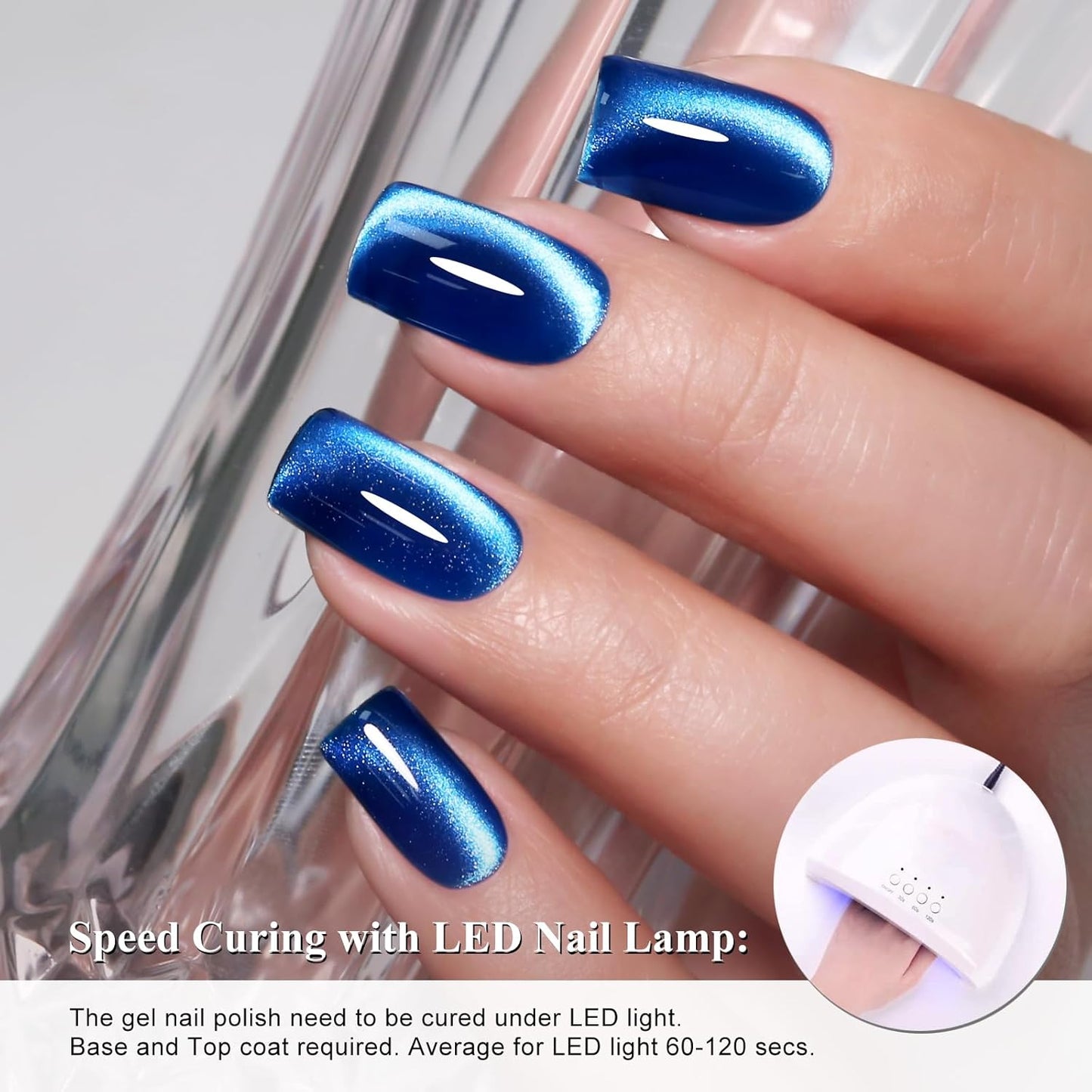 Imtiti Blue Cat Eye Gel Nail Polish, Moonlight Sea Blue Holographic Crystal Diamond Glitter Magnetic UV Soak Off Gel Nail Polish with Magnetic Stick (0.34 Fl Oz-948)