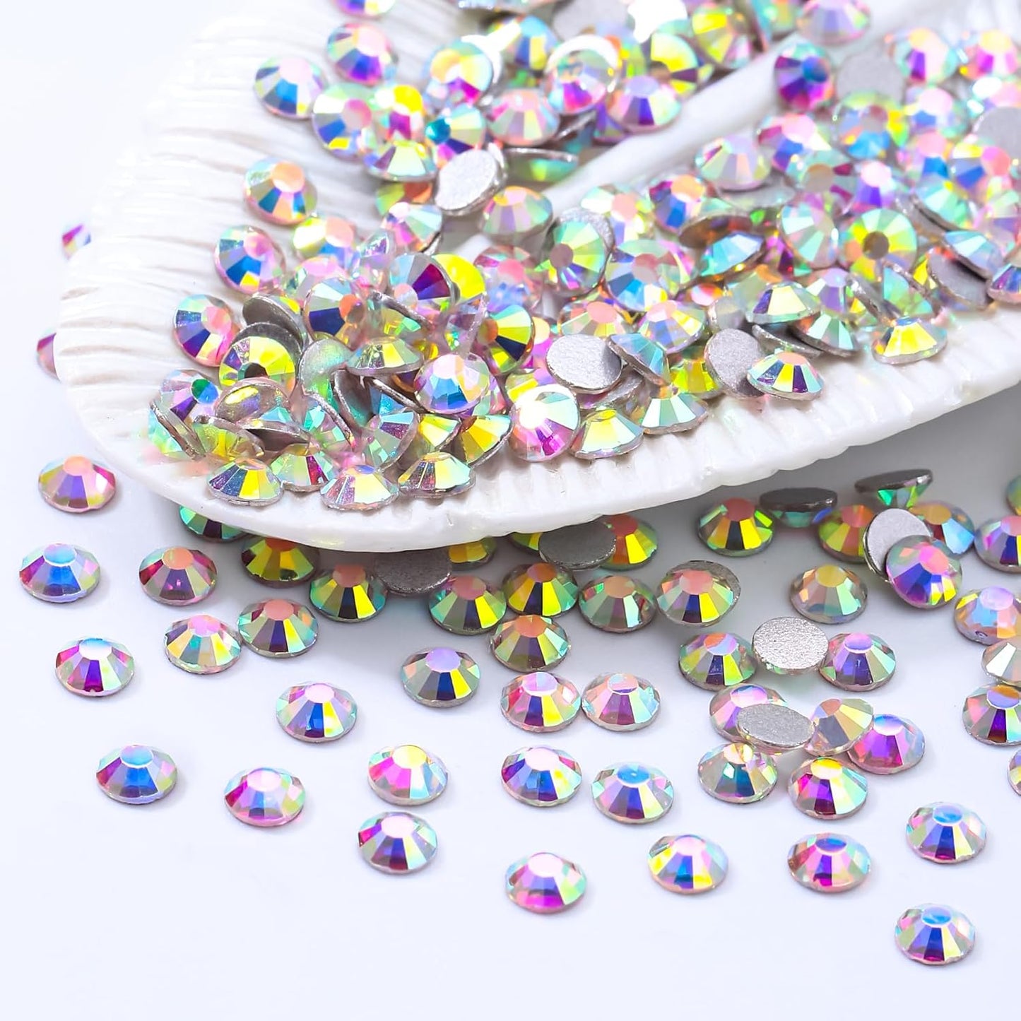 Crystal AB Flatback Rhinestones, Glass Rhinestones for Nail Art and Craft, Glue Fix, Loose Crystal Gemstones(Crystal AB, SS16, 1440pcs, 3.8-4.0mm)