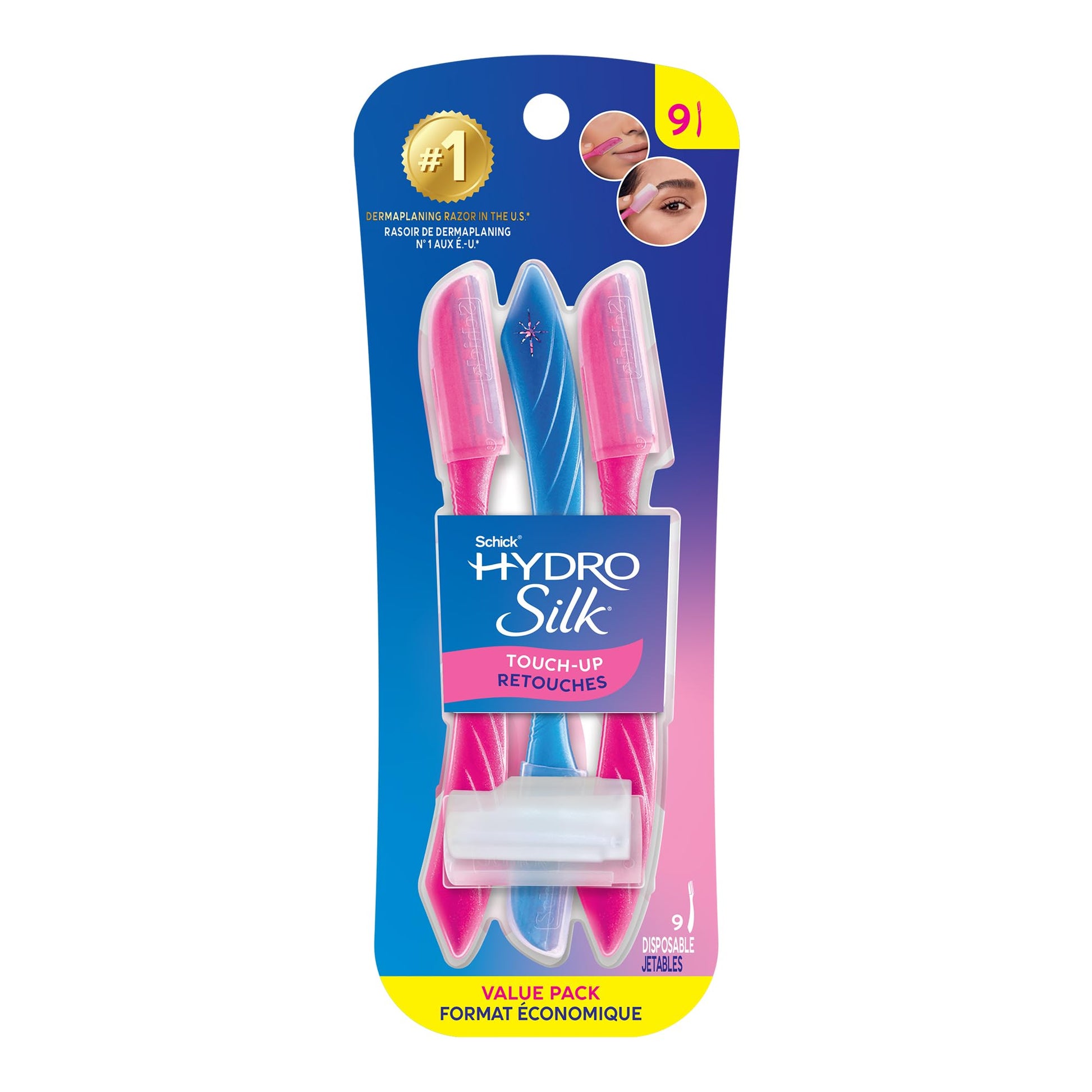 Schick Hydro Silk Touch-Up Dermaplane Razor with Precision Cover, 9ct | Dermaplaning Tool for Face