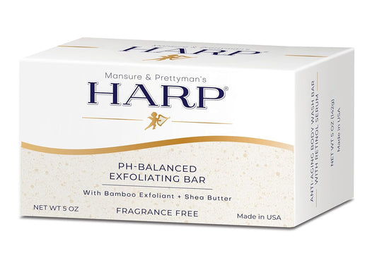 HARP pH-Balanced (5.0-6.0) Exfoliating Body Wash Bar - FRAGRANCE FREE. Bamboo Powder Exfoliation -the perfect consistency. Soap/Lye/Preservative/Dye/Masking agent-Free. Non-comedogenic. 5oz