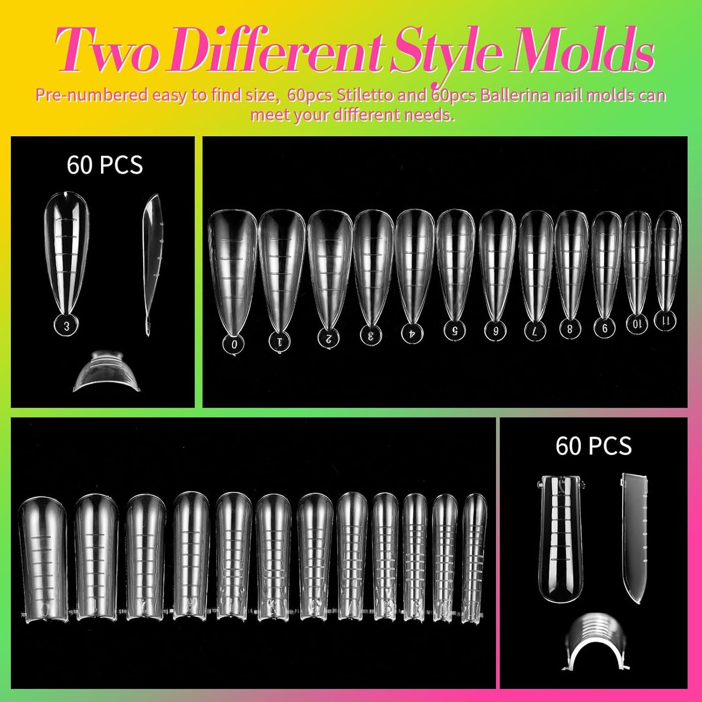 BORN PRETTY Neon Extension Nail Gel Kit-6 Colors Gel Kit Neon Pink Blue All-In-1 with Nail Lamp Base Top Coat Set Nail Forms French Manicure Set