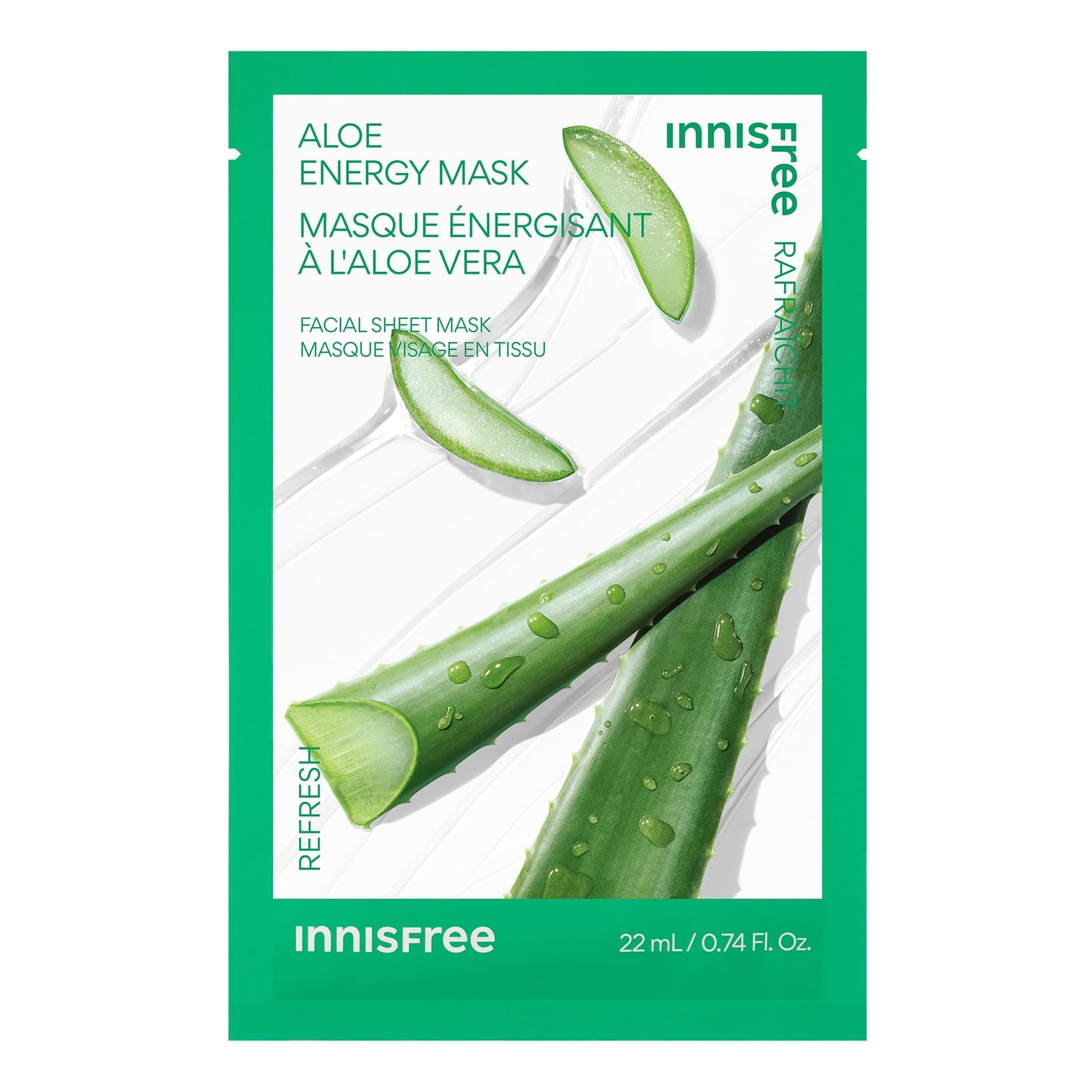 innisfree Aloe Energy Mask | Korean Sheet Mask with Hydrating Serum for Soothing, Brightening, and