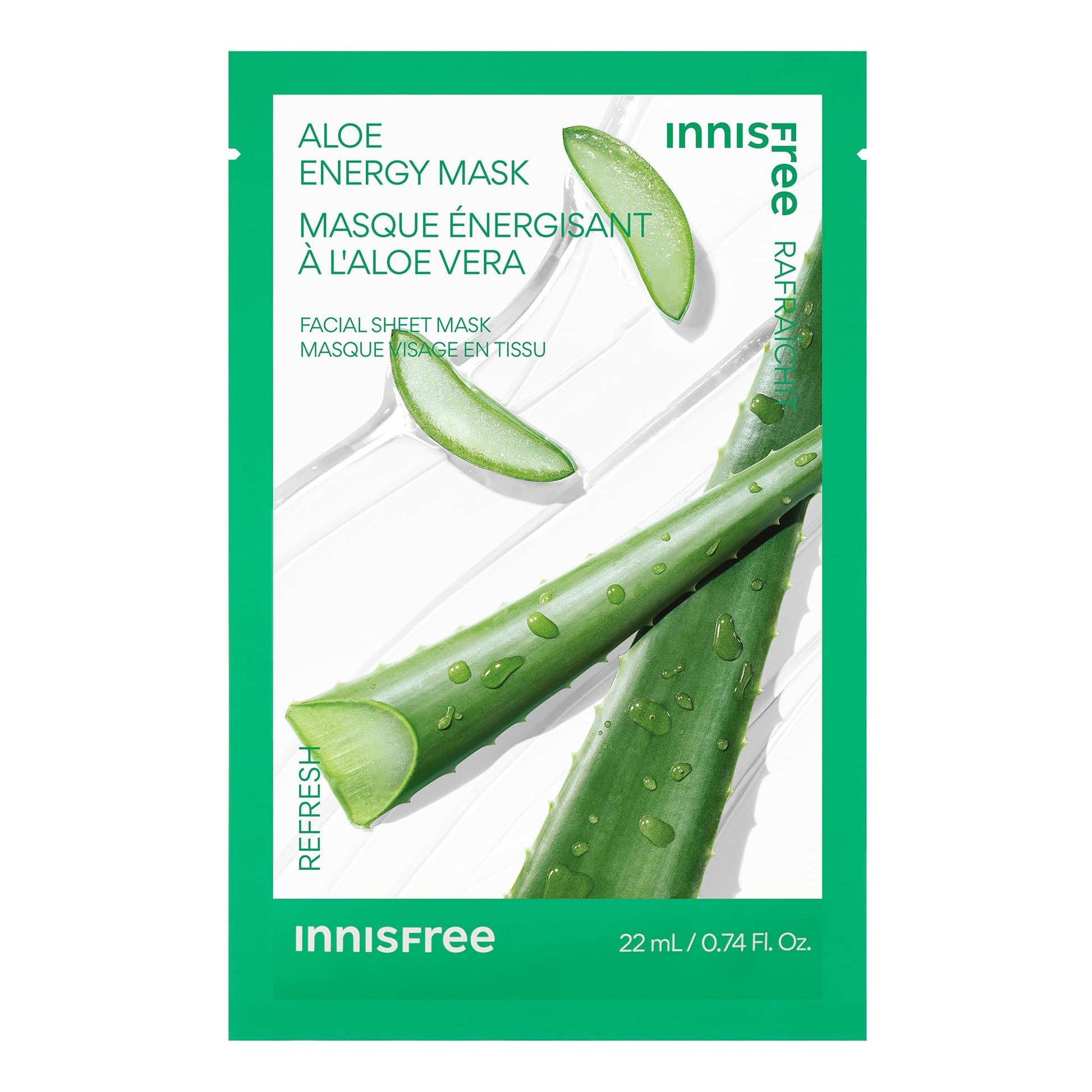 innisfree Aloe Energy Mask | Korean Sheet Mask with Hydrating Serum for Soothing, Brightening, and