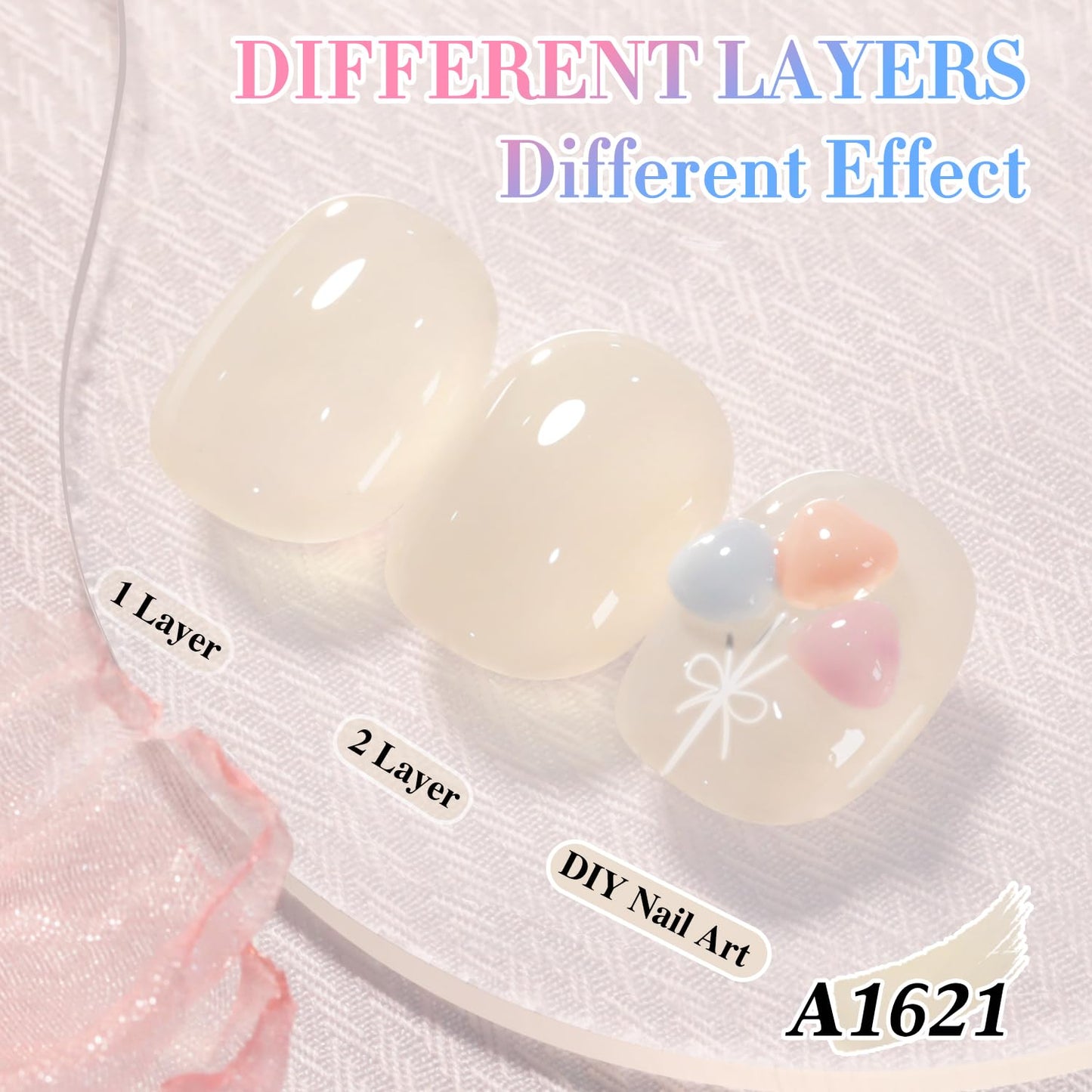 Double Rhythm 0.50 OZ Translucent Gel Polish Same Color Same Bottle Sheer Pastel Neutral Natural Milky 15 ML Jelly UV Nail Art DIY at Home (Beige-A1621)