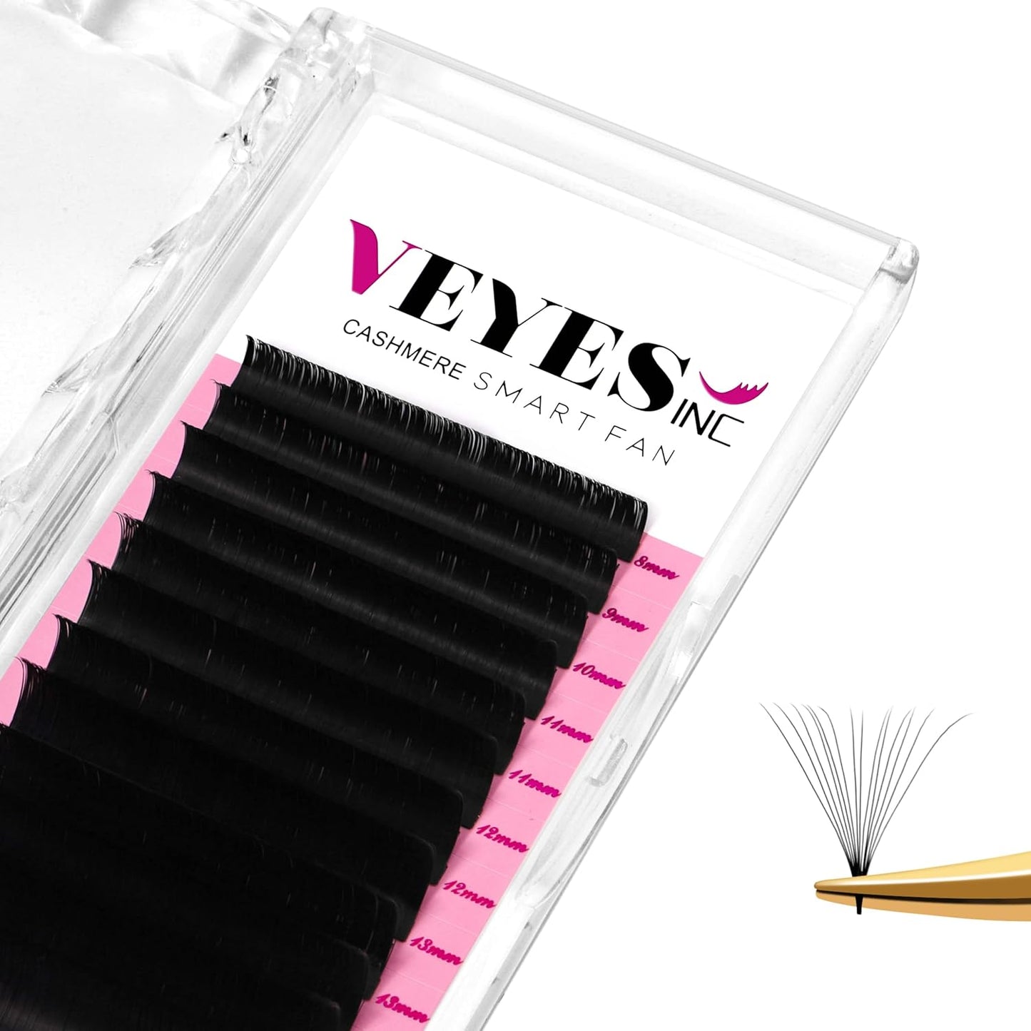 VEYES INC Cashmere Smart Fan Lash Extensions 0.03 0.05 0.07 C/CC/D Curl 8-20mm Mixed & Single Length, Super Matte Black Volume Lashes, Professional Supplies for Lash Techs (0.03 C 15mm)