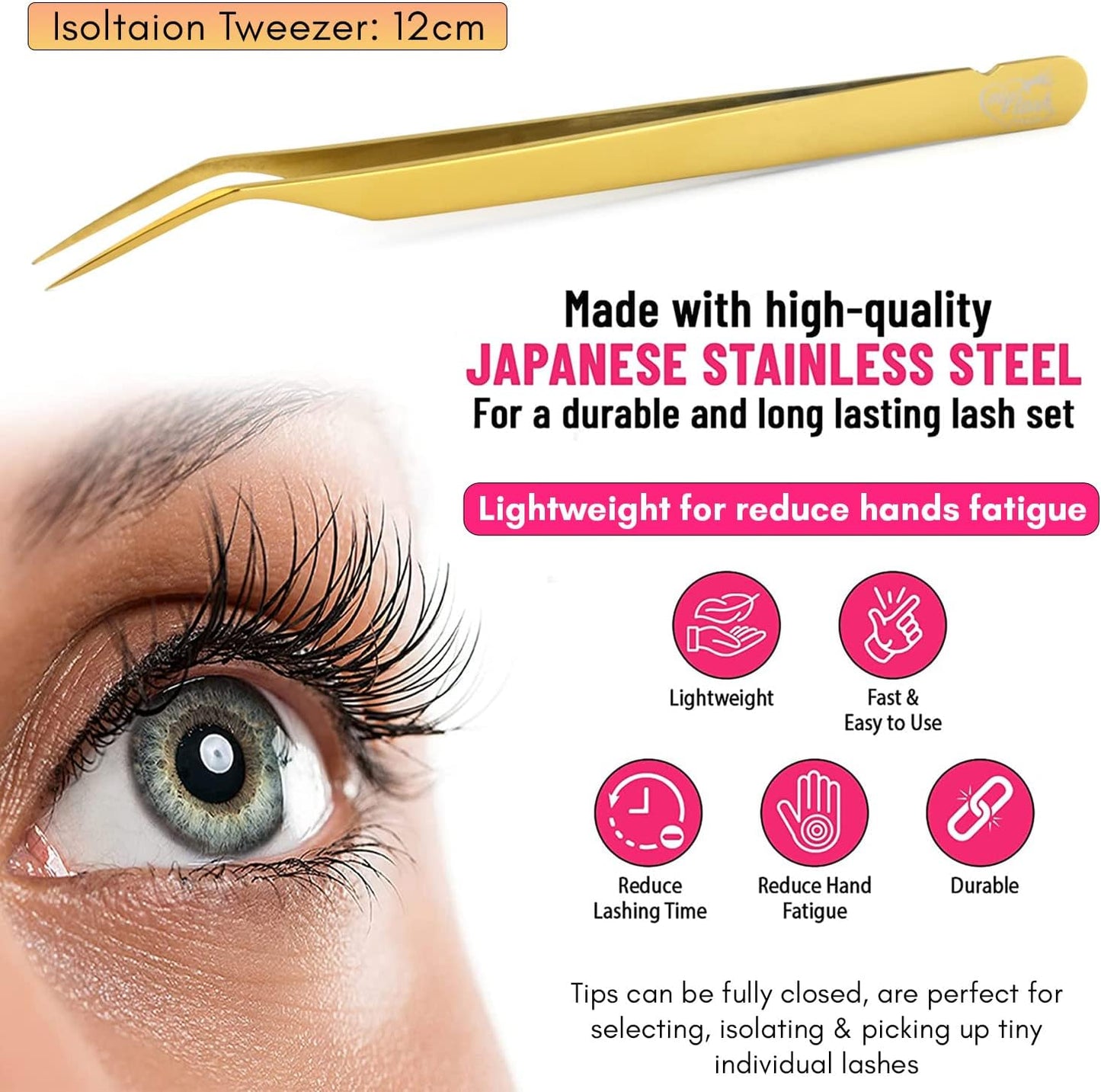 My Lash Tools New Isolation Lash Tweezers For Eyelash Extensions Best for Individual Isolation & Classic Lashes Japanese Stainless Steel Lightweight Precision Lashing Twisers (Gold)