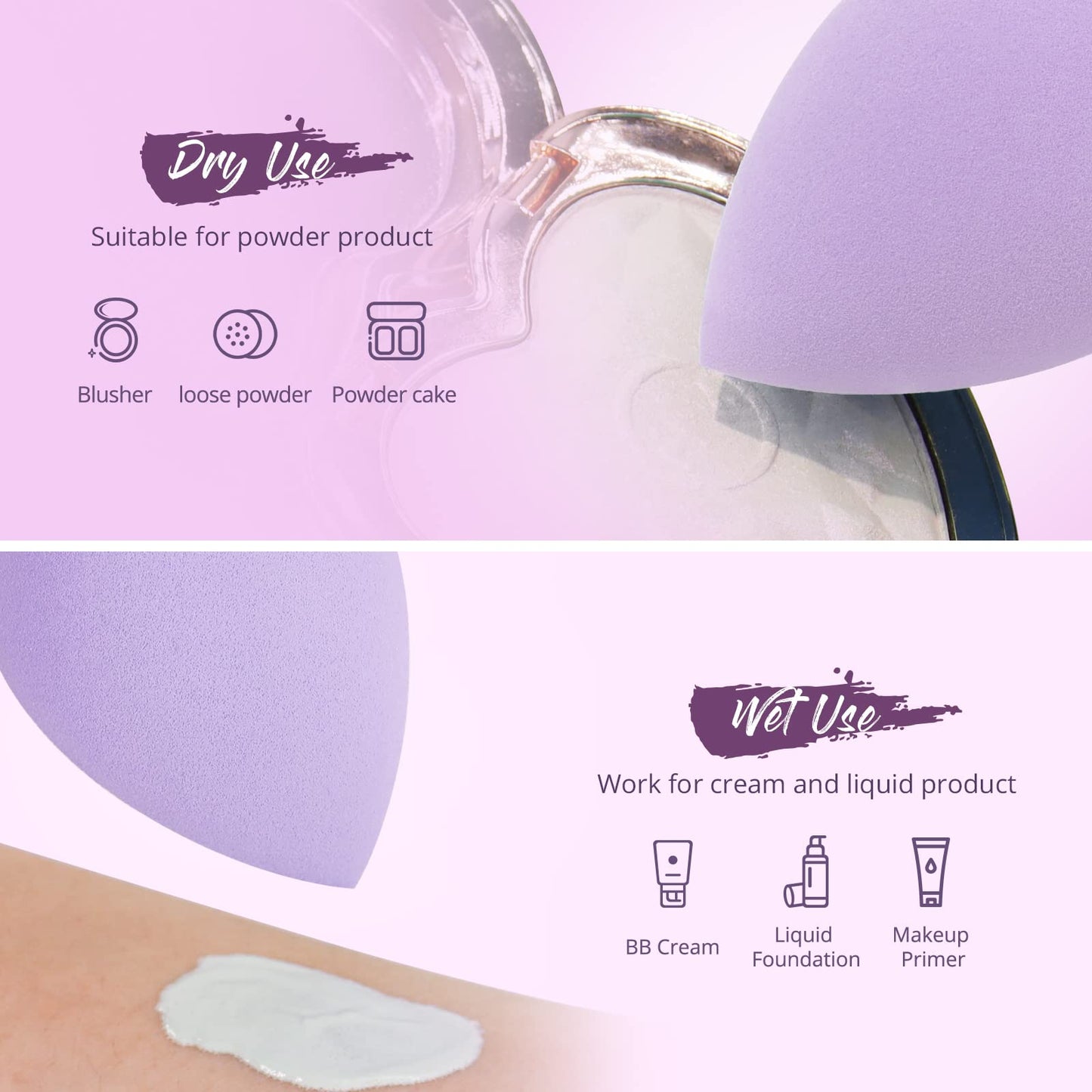 BEAKEY Makeup Sponge 5 Pack, Latex-Free Makeup Sponges for Foundation