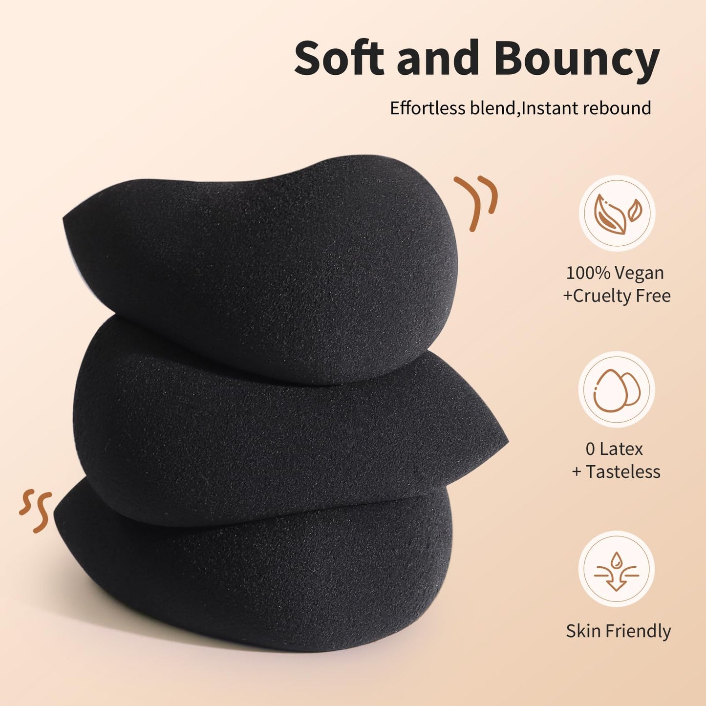 BEAKEY Makeup Sponge Set, 5 Pcs Latex-Free Foundation Beauty Sponges, Black