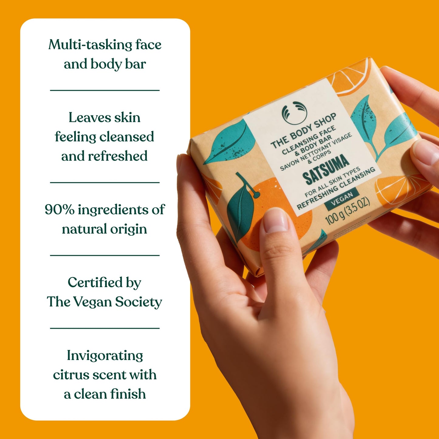 The Body Shop Satsuma Cleansing Face & Body Bar – Cleanses & Revitalizes Skin – Vegan – 3.5oz