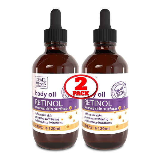 Dead Sea Collection Body Oil for Dry Skin - Retinol & Vitamin E, A Moisturizing Oil for Face, Anti-Aging - Skin Elasticity Support, Renews Skin Surface & Softens Pack of 2 (4 Fl. Oz Each)