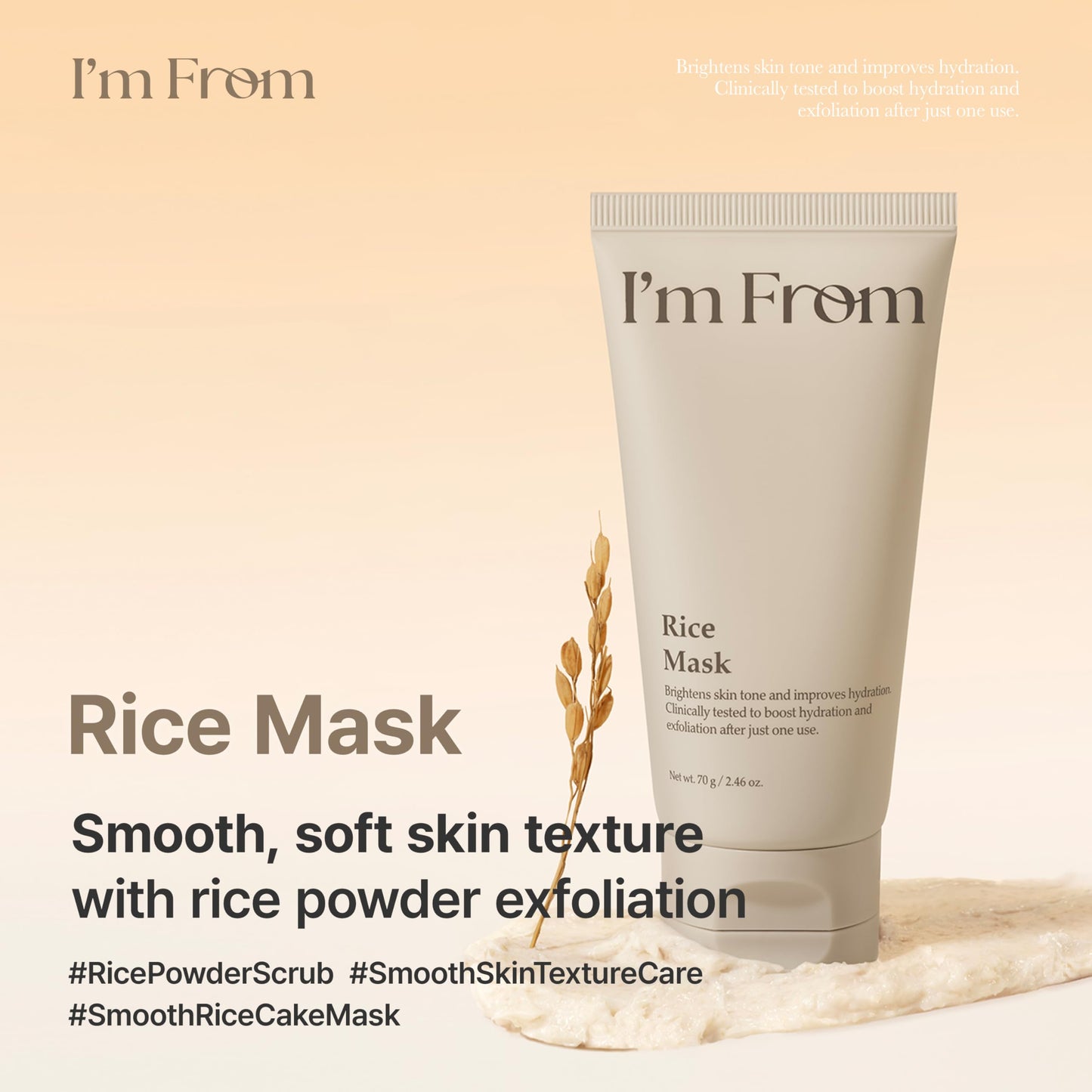 I'm From Rice Mask, Soft Exfoliating Wash-Off Rice Mask, Glass&Dewy, Hydration, Korean Skin Care