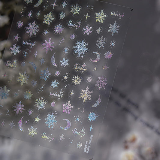 Colorful Snowflake Nail Sticker 3D Embossed Self-Adhesive Nail Decals Christmas Nail Art Sticker