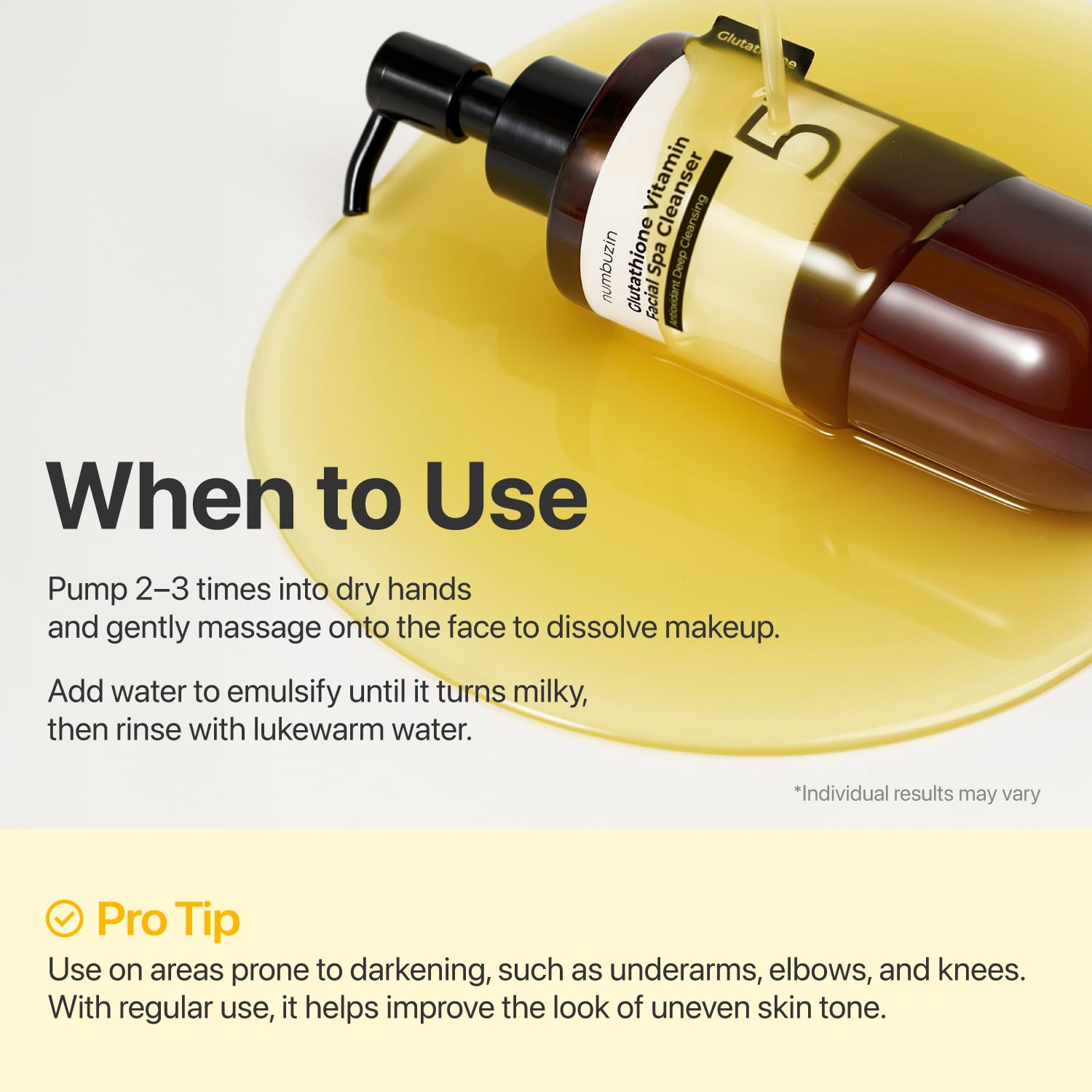 numbuzin No.5 Cleansing Oil, Glutathione & Vitamin C Cleanser for Pores, Sebum & Dark Spots, Rich