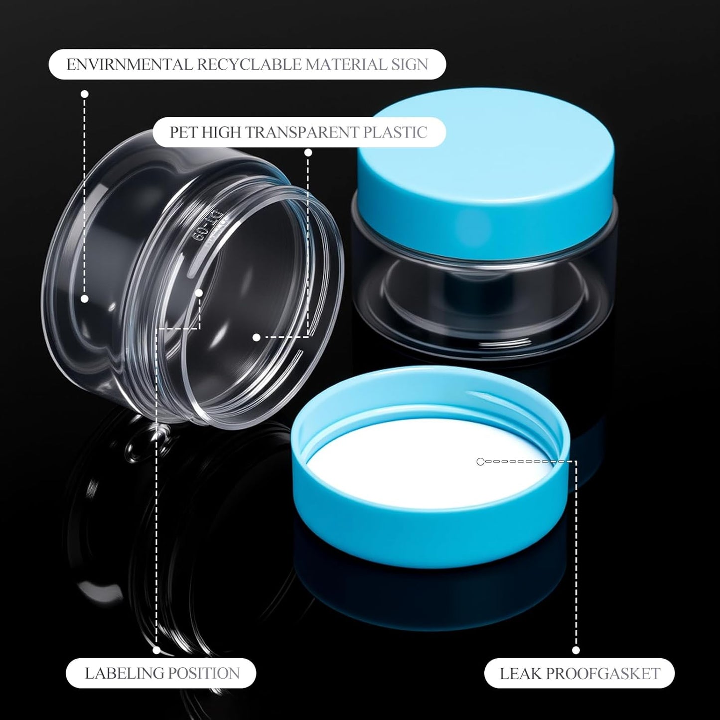 SATINIOR 24 Pieces Empty Clear Plastic Jars with Lids Round Storage Containers Wide Mouth for Beauty Product Cosmetic Cream Lotion Liquid Butter Craft and Food(Blue Lid,1 oz)