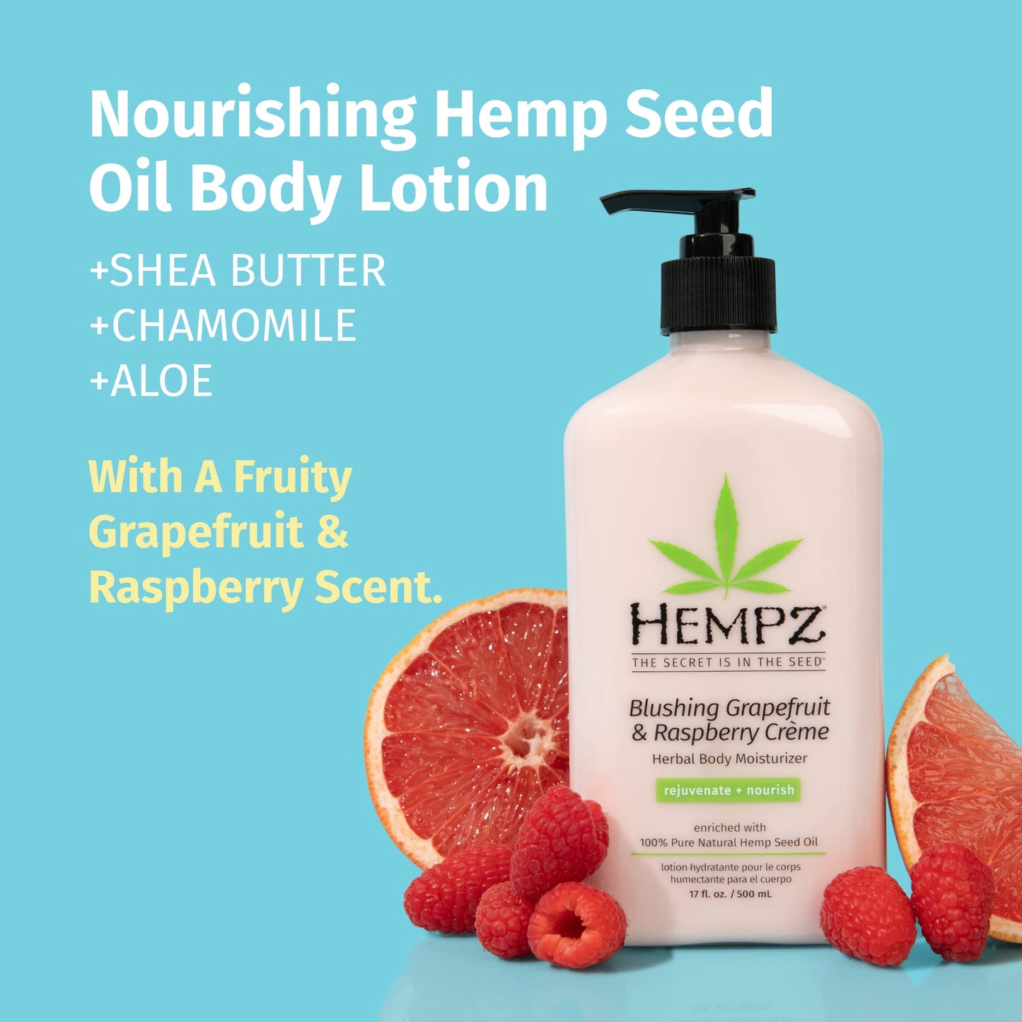 HEMPZ Body Lotion - Grapefruit & Raspberry Crème Daily Moisturizing Cream, Shea Butter Body