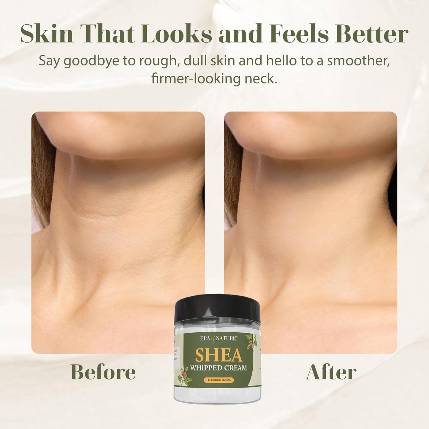 era of nature Shea Butter Whipped Body Cream for Women 8oz - Lightweight Whipped Lotion - Non-Greasy Body Butter Cream Lotion & Balm Moisturizer for Face, Hair & Dry Skin, Vegan Skincare