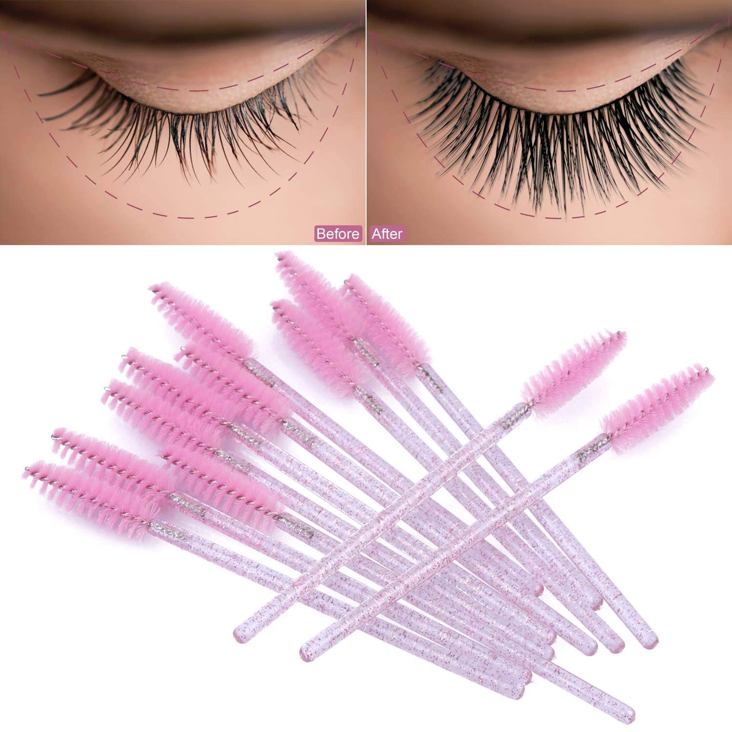 Tbestmax 2000 Disposable Mascara Wands Eyelash Brush Spoolies for Eyebrow Eye Lash Extension Pink