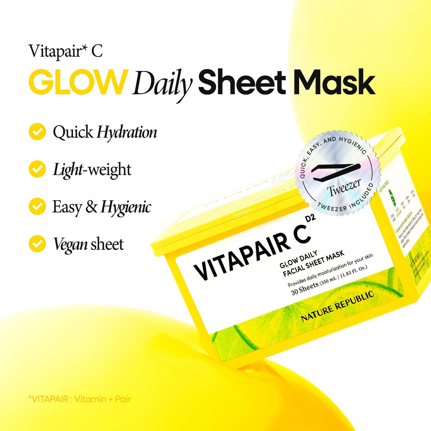 Nature Republic Vitapair C Daily Face Mask (30 vegan sheets) | Niacinamide & Centella Asiatica