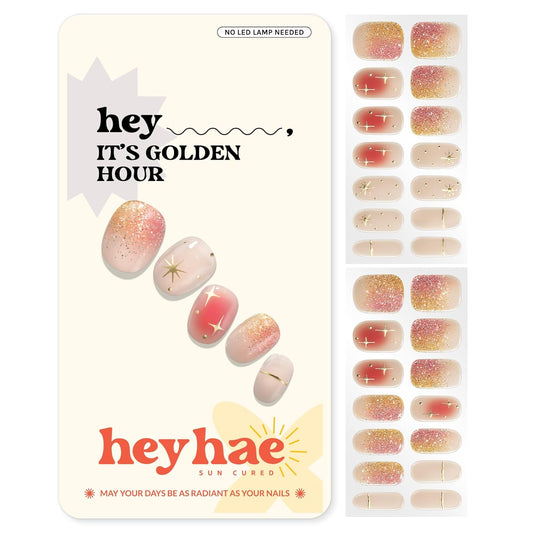 Semi Cured Gel Nail Strips | No LED Lamp Needed | Ombre, Gold, Spring | Easy Apply & Remove, Salon