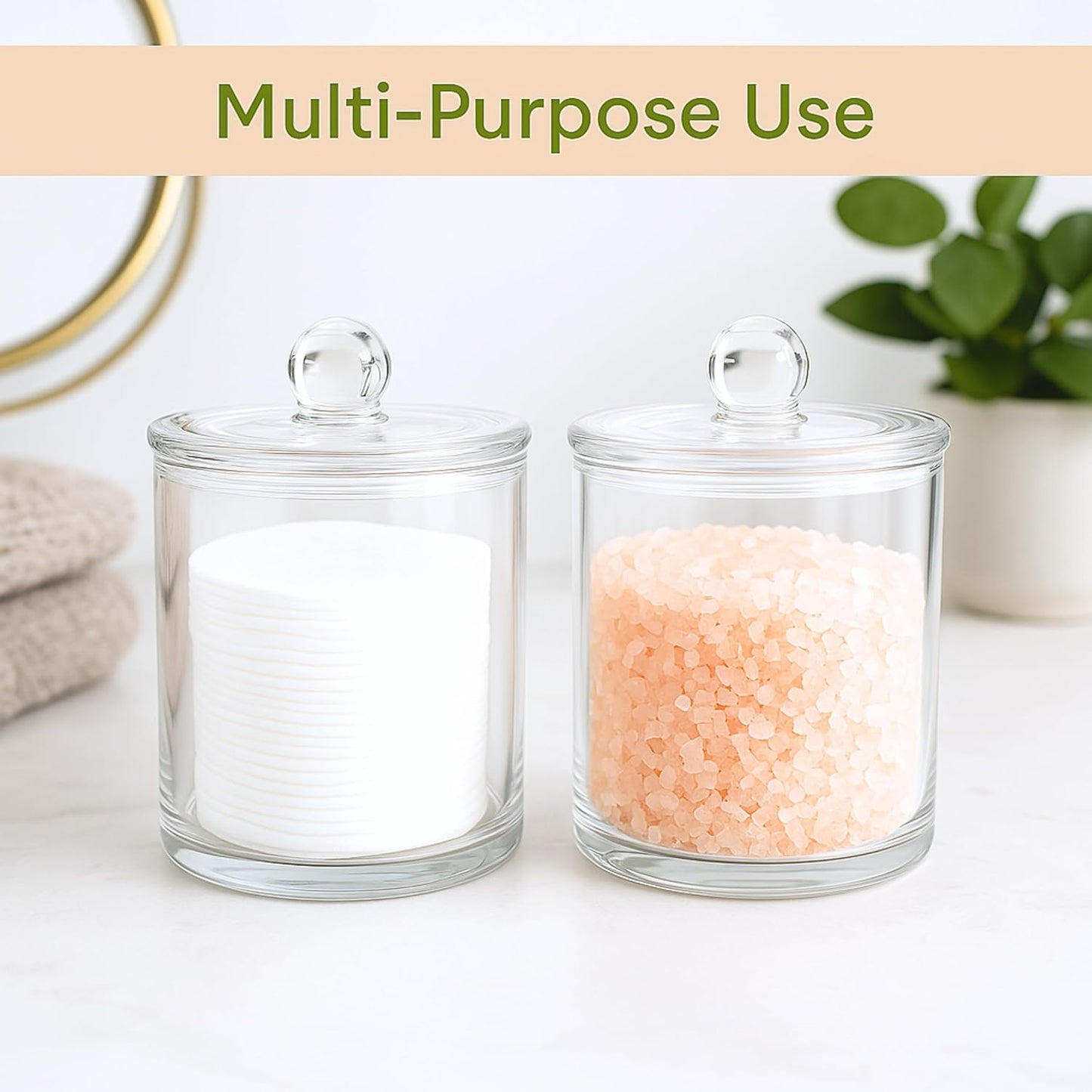 Acrylic Qtip Holder Bathroom Set, Bathroom Containers with Lids, Clear Plastic Apothecary Jars, Q Tip Holder Bathroom Set, Cotton Swab Holder, Cotton Ball Holder (Pack of 2)