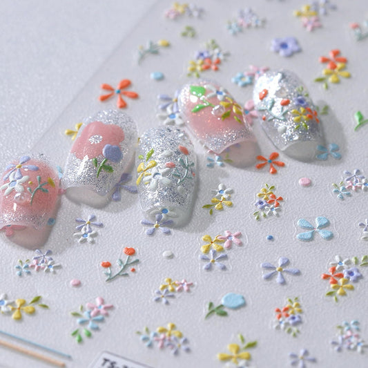 5D Embossed Flower Nail Stickers for Nail Art Summer Floral Leaf Nail Art Stickers Self-Adhesive