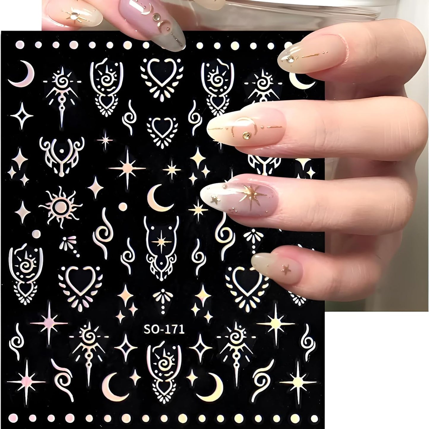 12 Sheets Star Nail Stickers for Nail Art Gold Moon Star Nail Art Stickers Decals 3D Self Adhesive Aurora Nail Decals Silver Star Nail Art Design Decoration Accessories for Women, Style 3