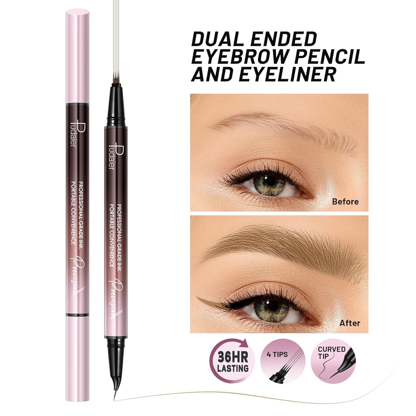 2 Pack Eyebrow Pen, Waterproof Microblading Eyebrow Pencil, 2-in-1 4 Tip Eye Brow Makeup Pen for Women with Precise Curved Brush-Tip Create Natural Hair-Like Brows, Last All-Day (Light Blonde)