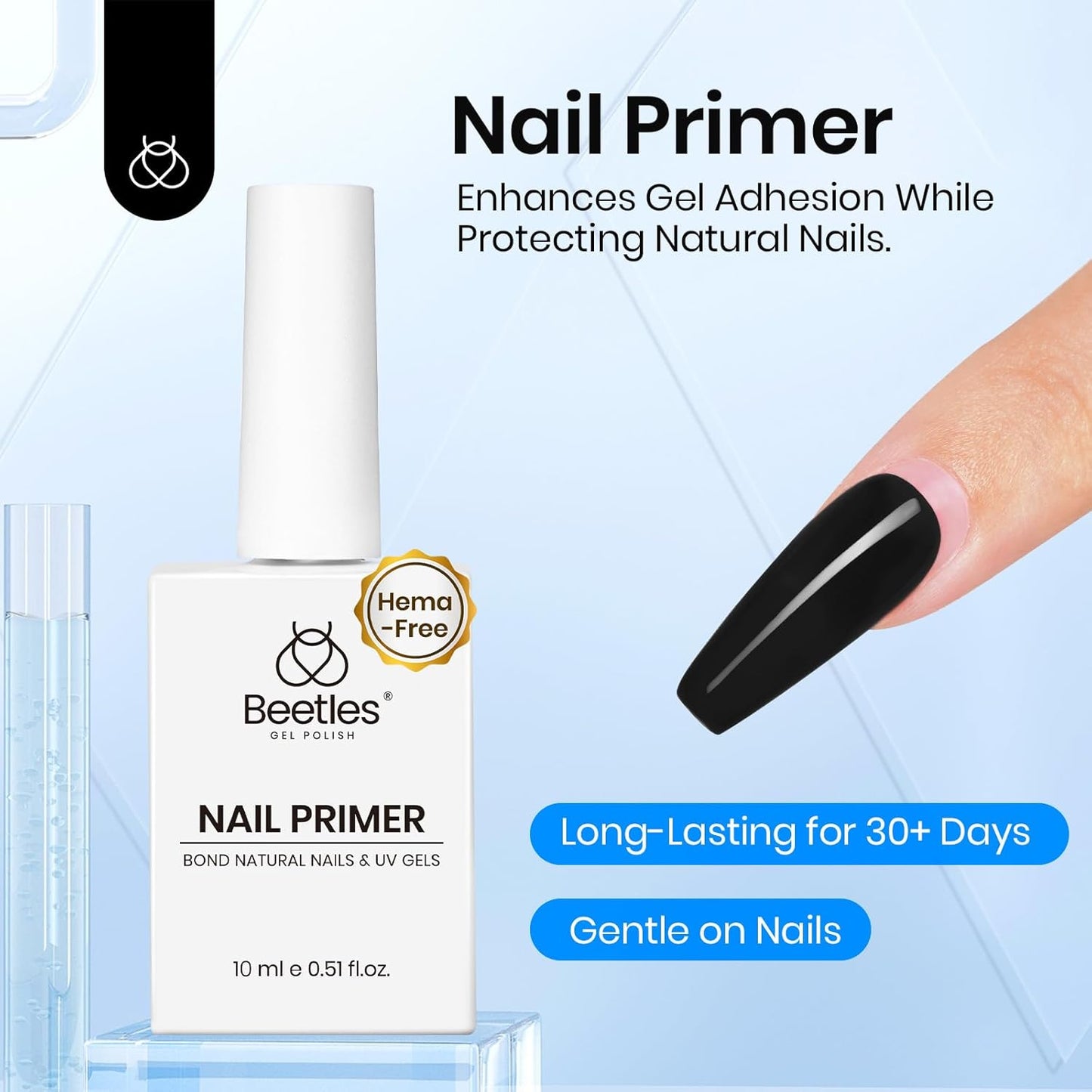 Beetles Gel Top Coat and Base Coat Set with Nail Dehydrator and Primer, 5 Pcs 10ml Glossy & Matte Top Coat Gel Nail Polish Nail Prep Acid-Free and Hema-Free Dehydrate Bond Primer Set for Acrylic