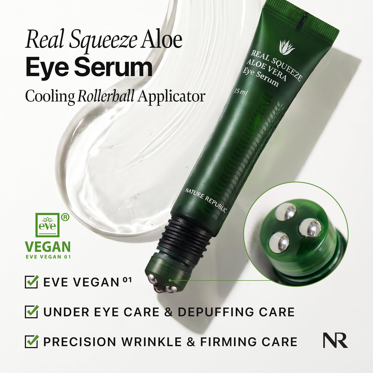 Nature Republic Real Squeeze Aloe Vera Eye Serum | Under Eye Roller for Dark Circles & Puffiness