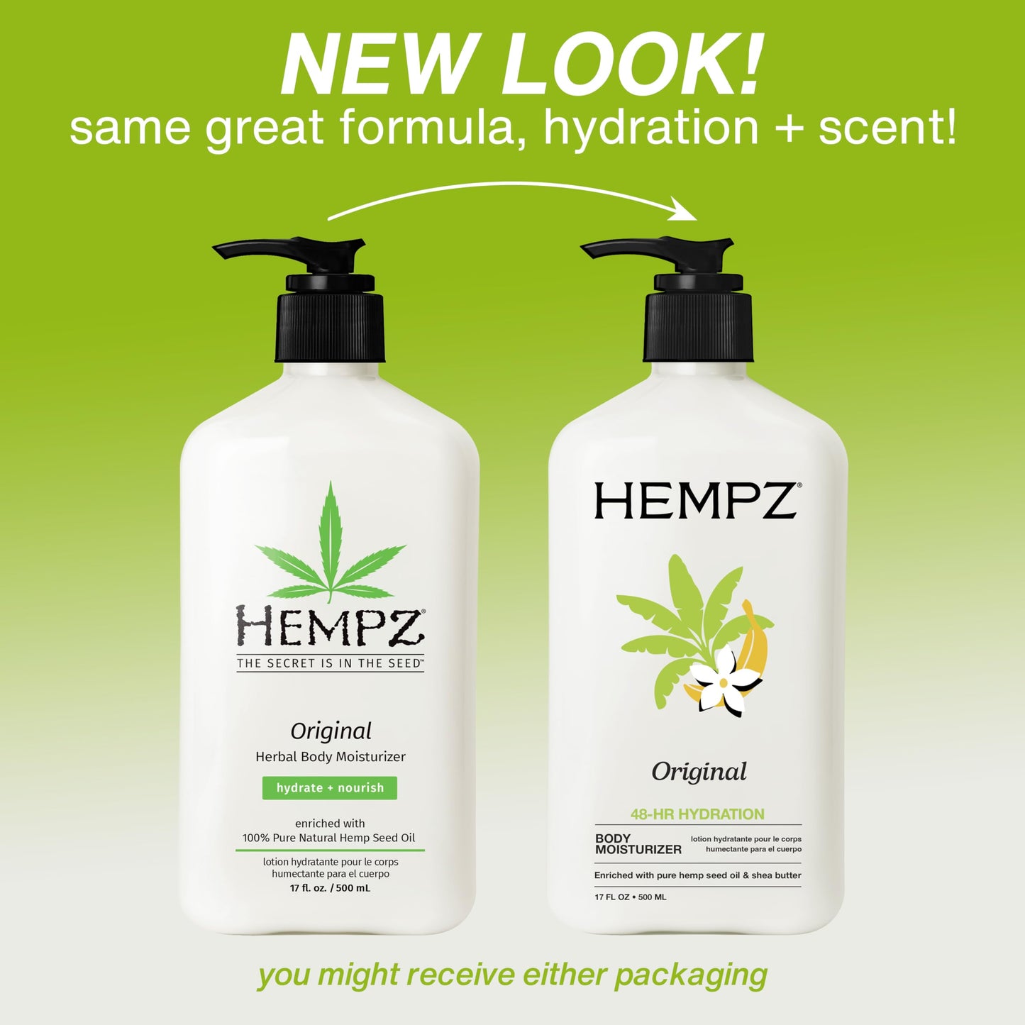 Hempz Body Moisturizer Original 17 Ounce Pump (500ml) (1 Pack)
