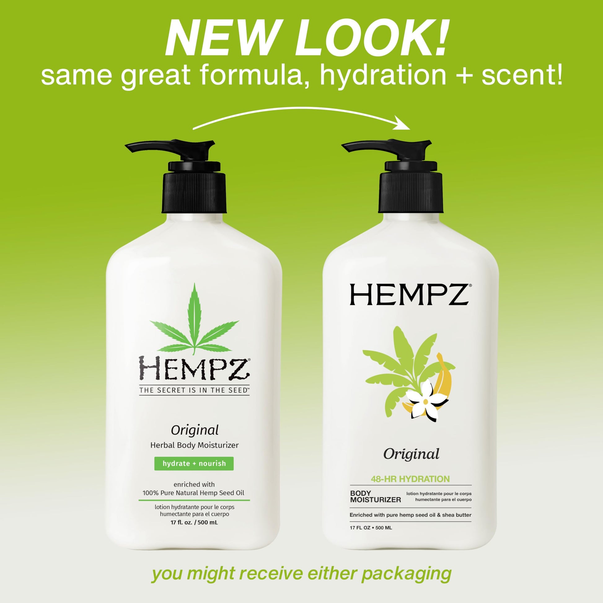 Hempz Body Moisturizer Original 17 Ounce Pump (500ml) (1 Pack)