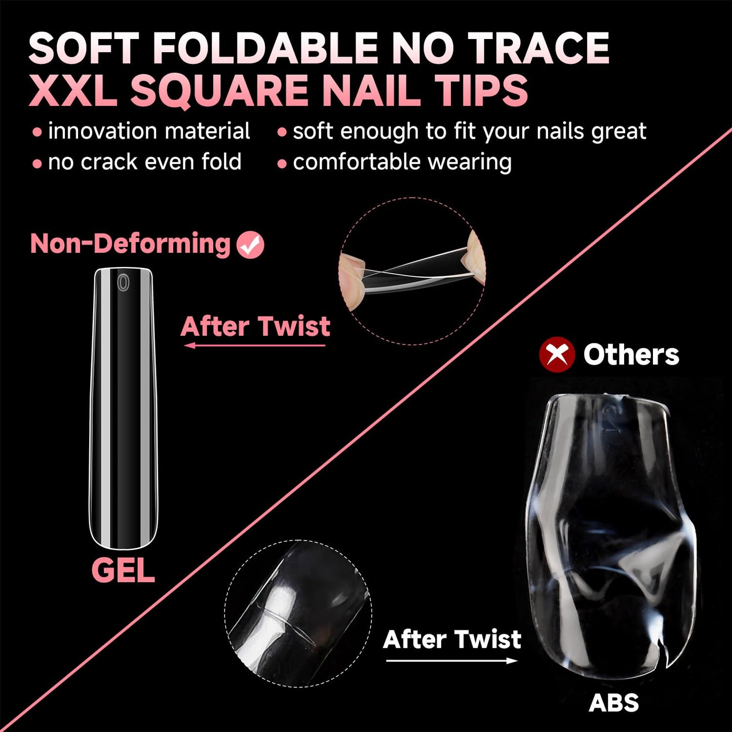 UNA GELLA Extra Long Tapered Sqaure Nail Tips Full Cover 504pcs No C Curve Clear Gel Nail Tips XXL Long Straight Nails Tips Acrylic Nails Square Gel Nails for DIY Nail Art 12 Sizes