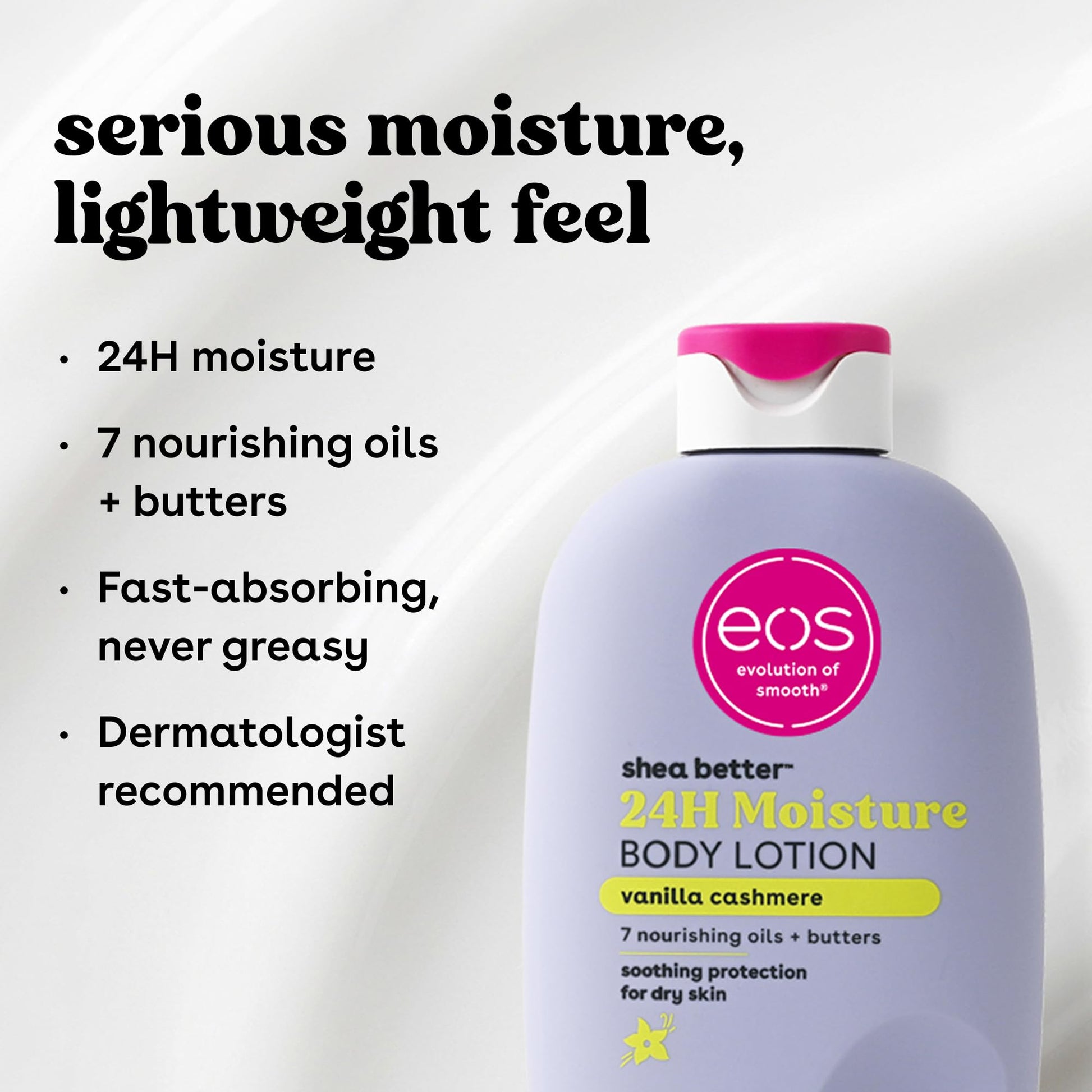 eos Shea Better Body Lotion Vanilla Cashmere, 24-Hour Moisture Skin Care, Lightweight & Non-Greasy