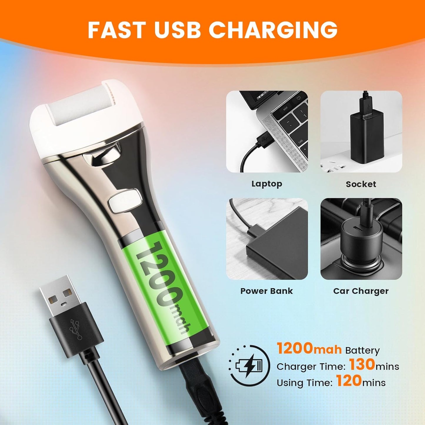 Electric Foot Callus Remover, Rechargeable Portable Electronic Foot File Pedicure Kits, 3 Roller Heads, 3 Speed, Battery Display for Remove Cracked Heels Calluses and Dead Skin（BCM-1852）