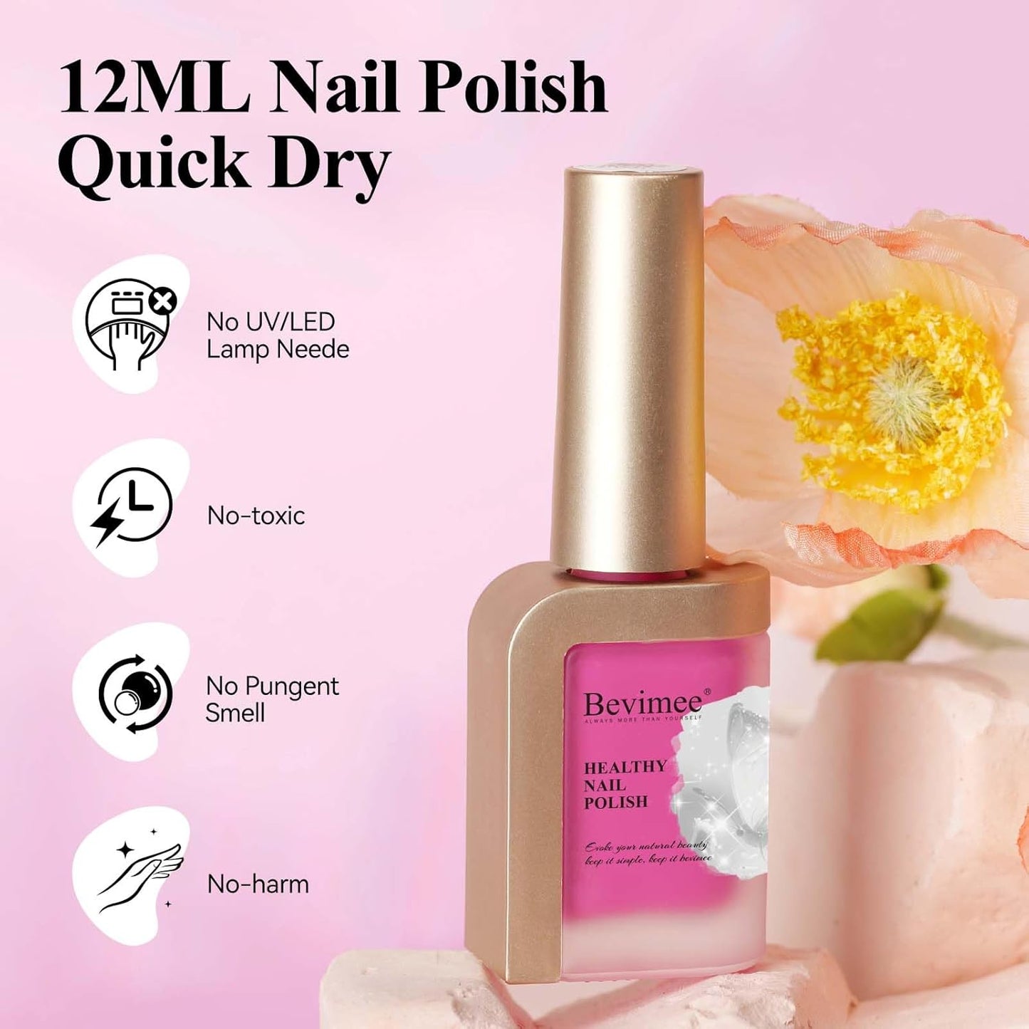 Nail Polish Hot Pink, Air Quick Dry, Nail Lacquer Fuschia Pink Long Lasting & Fast Drying, Color Nail Pigment Oil-based High Coverage for Nail Art Finger Nail Concealer Polish, 1PC 12ML
