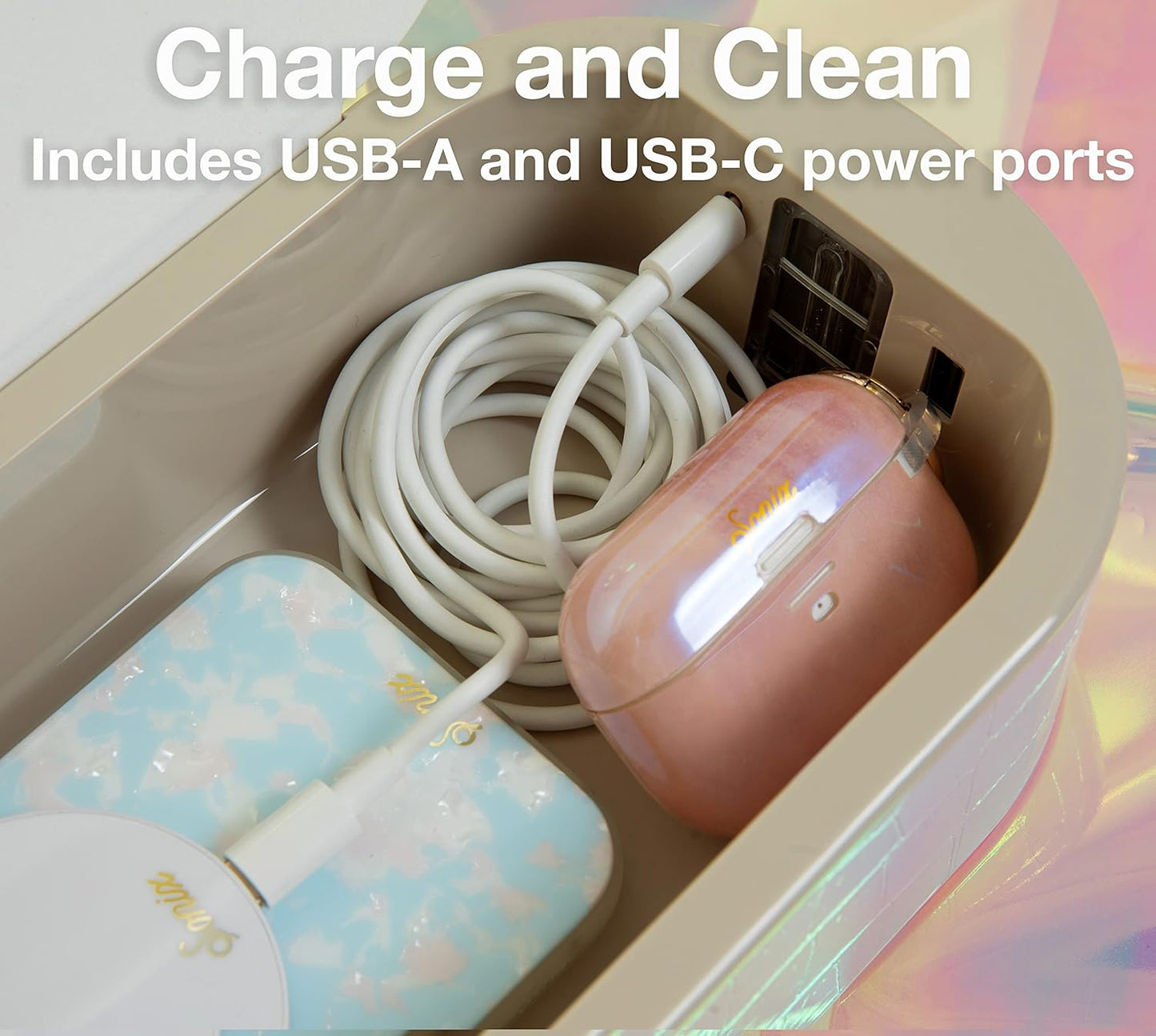 Sonix Beyond UV+O3 Sanitizer Box and Universal Charger UV and Ozone Disinfector for Phone, Mask, Makeup Brush, Nail Tool (White Croc)